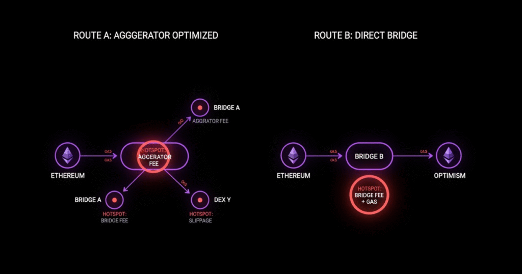 cheapest cross-chain bridge, reduce slippage crypto, DEX aggregator fees, smart order routing, MEV protection, best route cross-chain